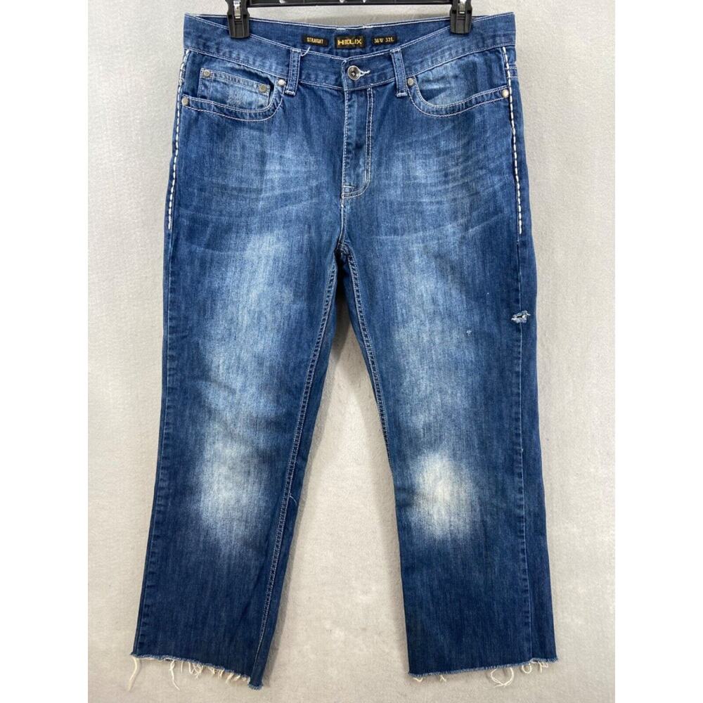 Helix Jeans Mens 36x27 Straight Leg Embroidered Y2K Cotton Grunge Goth Logo Flap